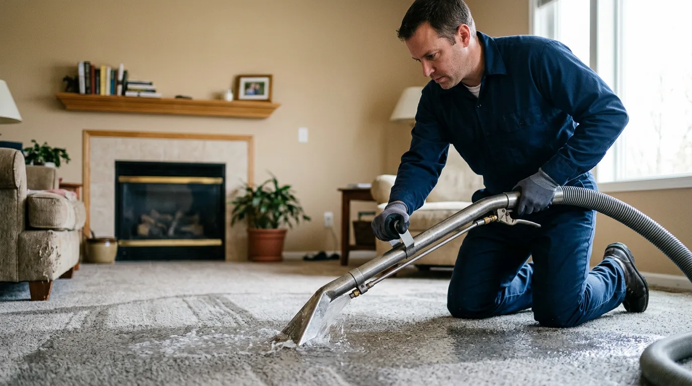 Water damage restoration technician working near Portland, PA